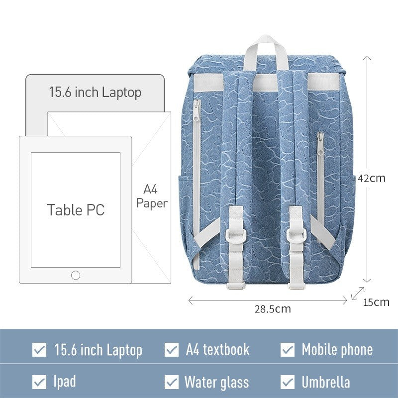 MAH Camouflage Denim Bule กระเป๋าเป้คอมพิวเตอร์ น้ำหนักเบา ผ้ากันน้ํา 15.6 นิ้ว 16 นิ้ว