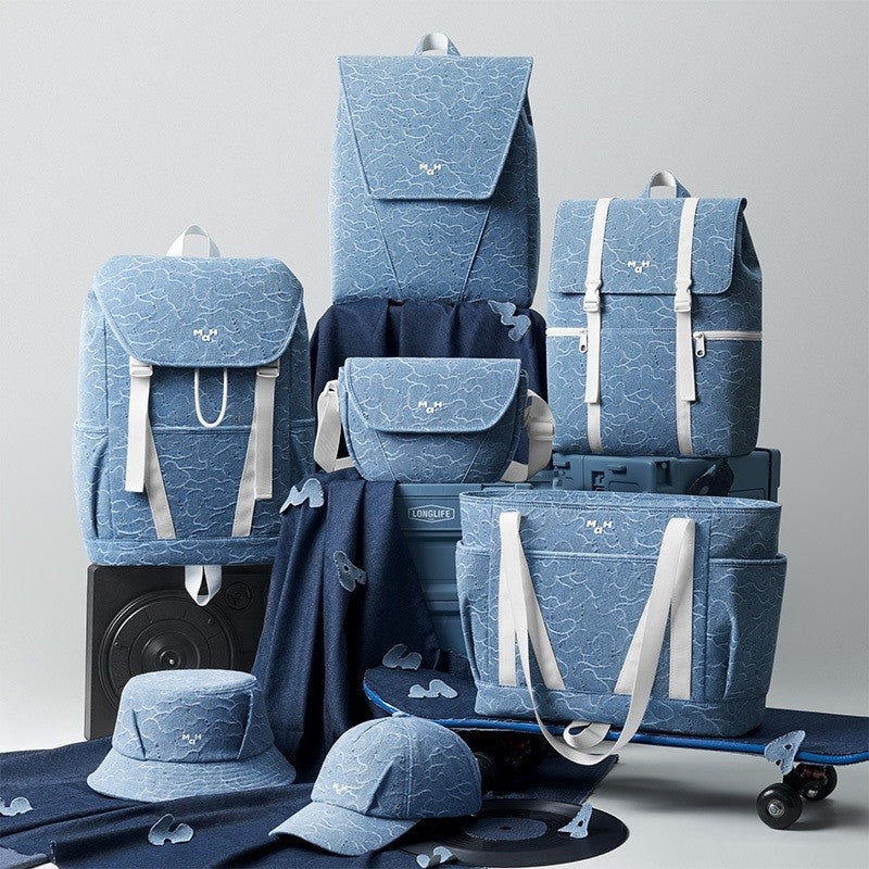 MAH Camouflage Denim Bule กระเป๋าเป้คอมพิวเตอร์ น้ำหนักเบา ผ้ากันน้ํา 15.6 นิ้ว 16 นิ้ว