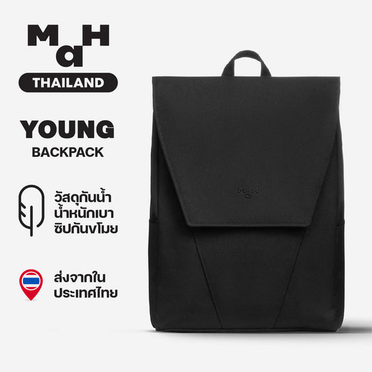 MAH Young Backpack กระเป๋าเป้คอมพิวเตอร์ กันน้ํา 14 นิ้ว (กระเป๋าสะพายหลัง) สีดำ