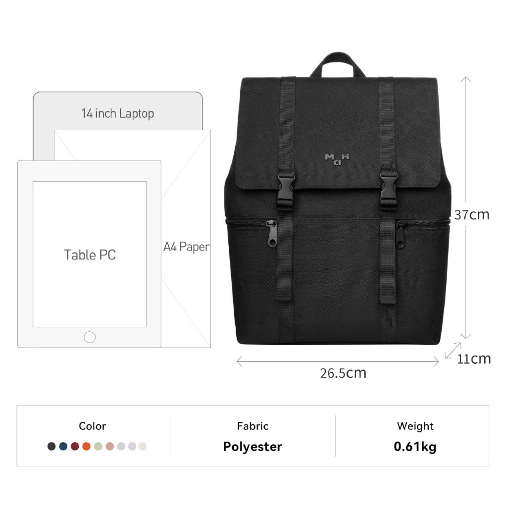 MAH Siro Backpack กระเป๋าเป้คอมพิวเตอร์ น้ำหนักเบา ผ้ากันน้ํา 14 นิ้ว 15.6 นิ้ว (กระเป๋าสะพายหลัง) สีดำ