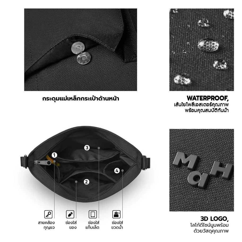 MAH Line Crossbody กระเป๋าสะพายข้าง น้ำหนักเบา ผ้ากันน้ํา 13 นิ้ว (กระเป๋าสะพายไหล่)