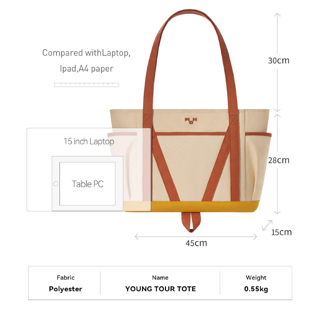 MAH Tour Tote กระเป๋าโท้ท กระเป๋าสะพายไหล่ น้ำหนักเบา ผ้ากันน้ํา 15 นิ้ว (กระเป๋าสะพายข้าง จุเยอะ)