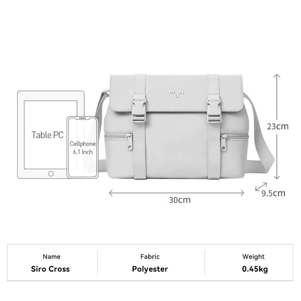 MAH Siro Crossbody กระเป๋าสะพายข้าง น้ำหนักเบา ผ้ากันน้ํา 8 นิ้ว (กระเป๋าสะพายไหล่) สีขาว