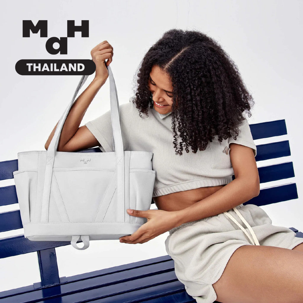 MAH Tour Tote กระเป๋าโท้ท กระเป๋าสะพายไหล่ น้ำหนักเบา ผ้ากันน้ํา 15 นิ้ว (กระเป๋าสะพายข้าง จุเยอะ) สีขาว