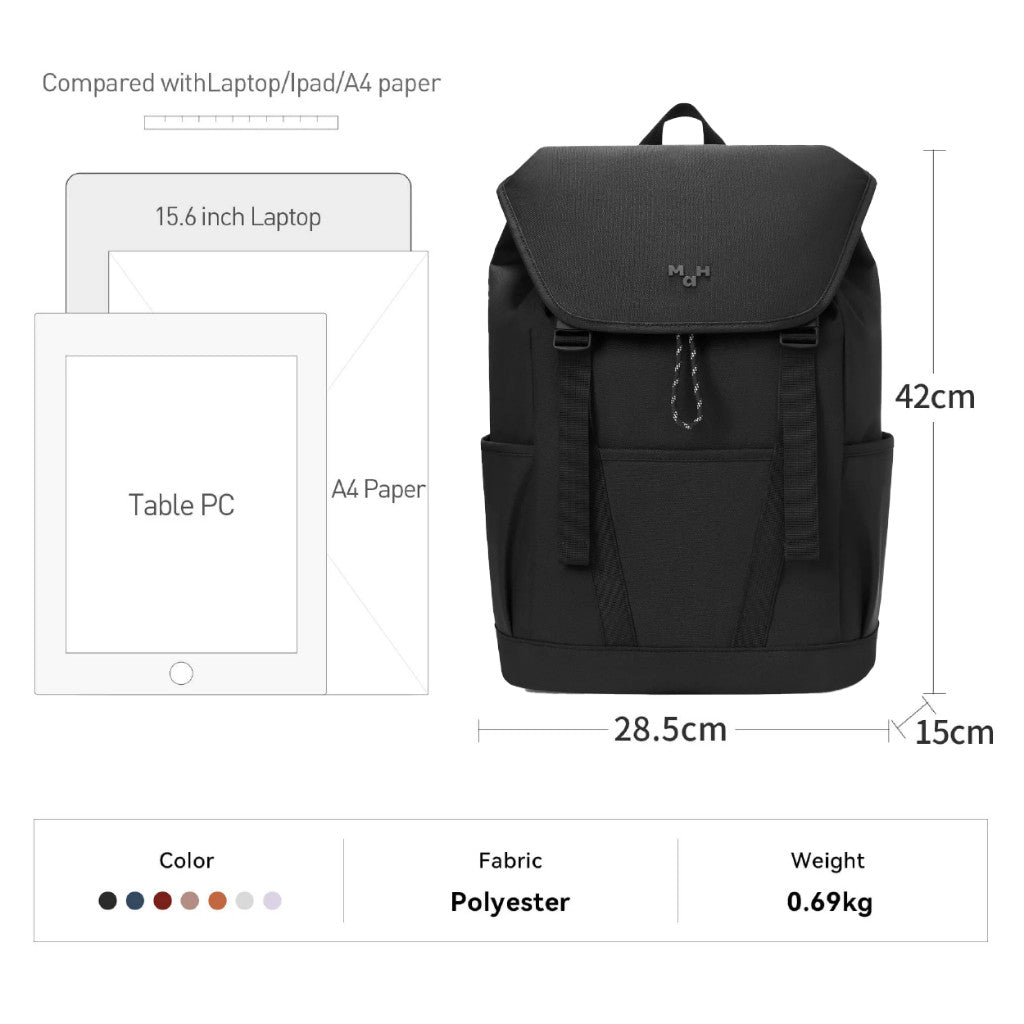MAH Tour Backpack กระเป๋าเป้คอมพิวเตอร์ น้ำหนักเบา ผ้ากันน้ํา 15.6 นิ้ว 17 นิ้ว (กระเป๋าสะพายหลัง) สีดำ