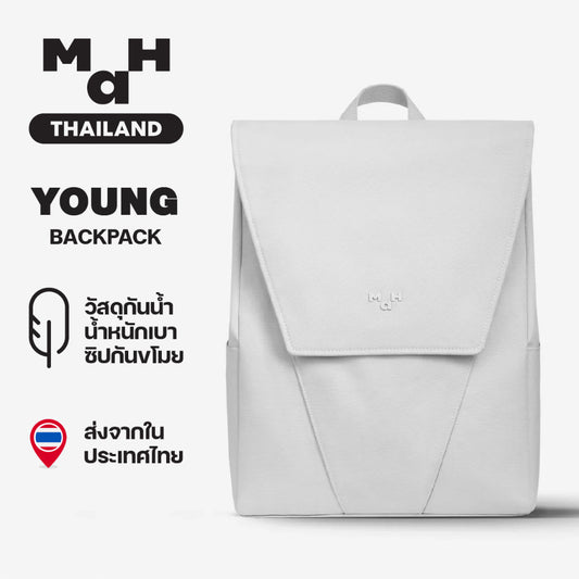 MAH Young Backpack กระเป๋าเป้คอมพิวเตอร์ กันน้ํา 14 นิ้ว (กระเป๋าสะพายหลัง) สีขาว
