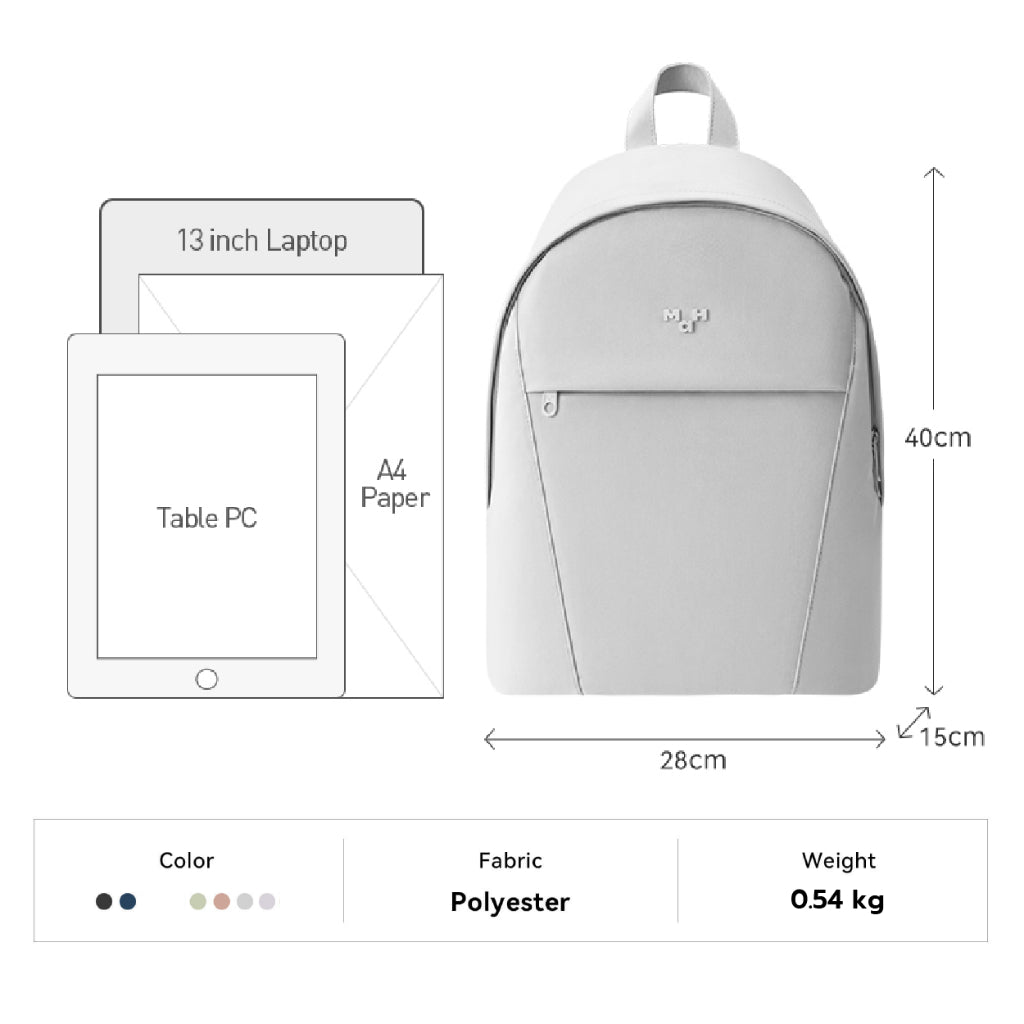 MAH Vital Backpack กระเป๋าเป้สะพายหลัง ขนาดเล็ก น้ำหนักเบา ผ้ากันน้ํา 13 นิ้ว (กระเป๋าเป้ กระเป๋านักเรียน) สีขาว