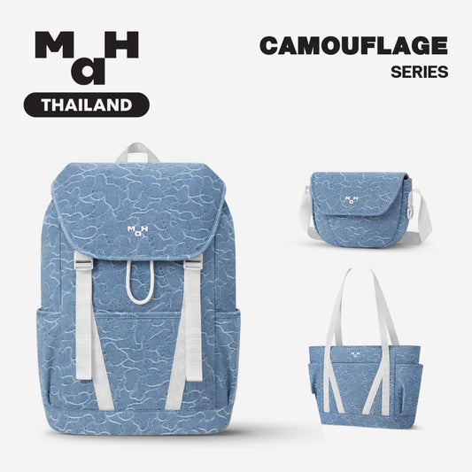 MAH Camouflage Denim Bule กระเป๋าเป้คอมพิวเตอร์ น้ำหนักเบา ผ้ากันน้ํา 15.6 นิ้ว 16 นิ้ว