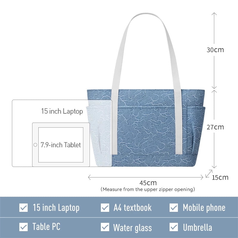 MAH Camouflage Denim Bule กระเป๋าเป้คอมพิวเตอร์ น้ำหนักเบา ผ้ากันน้ํา 15.6 นิ้ว 16 นิ้ว