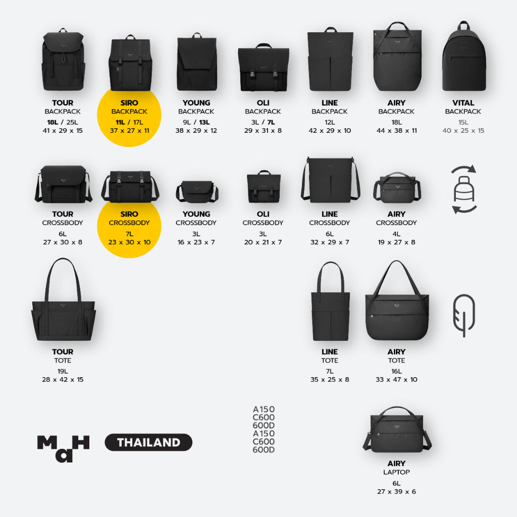 MAH Siro Backpack กระเป๋าเป้คอมพิวเตอร์ น้ำหนักเบา ผ้ากันน้ํา 14 นิ้ว 15.6 นิ้ว (กระเป๋าสะพายหลัง) สีดำ