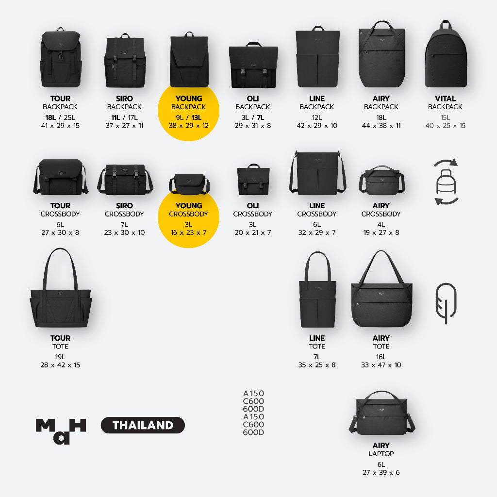 MAH Young Crossbody Shuttle กระเป๋าสะพายข้าง น้ำหนักเบา ผ้ากันน้ํา 6 นิ้ว (กระเป๋าสะพายไหล่) สีดำ